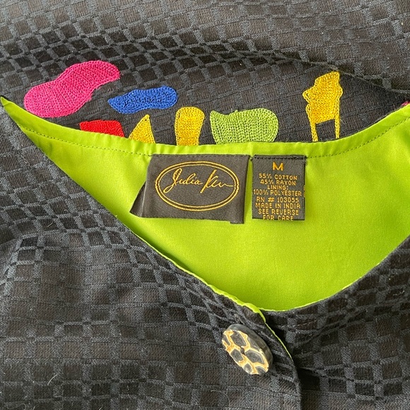 Julia Ku Black Colorful Giraffe Embroidered Jacket With Wooden Buttons Size M - Picture 4 of 4